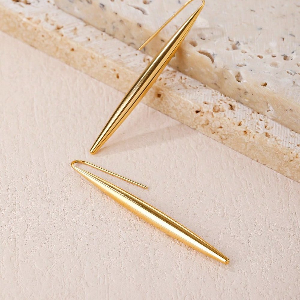 Stud Earrings, Minimalist Stainless Steel Long Trendy Stud Earrings - Picture 4 of 4